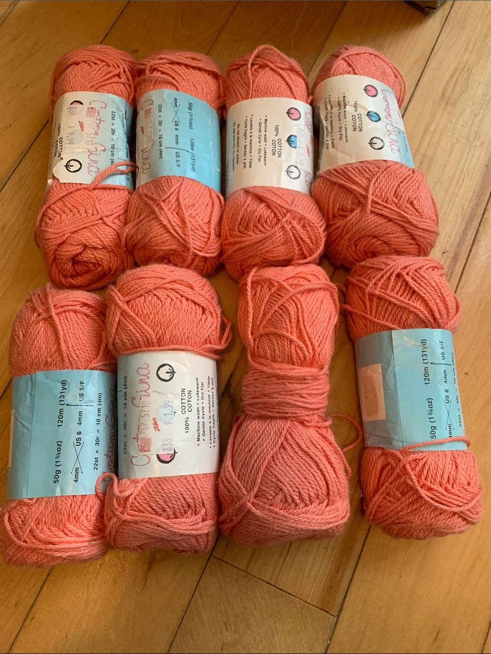 Lot of 8 Vintage Deadstock Discontinued Coton Gina Cotton Coral Salmon Yarn
